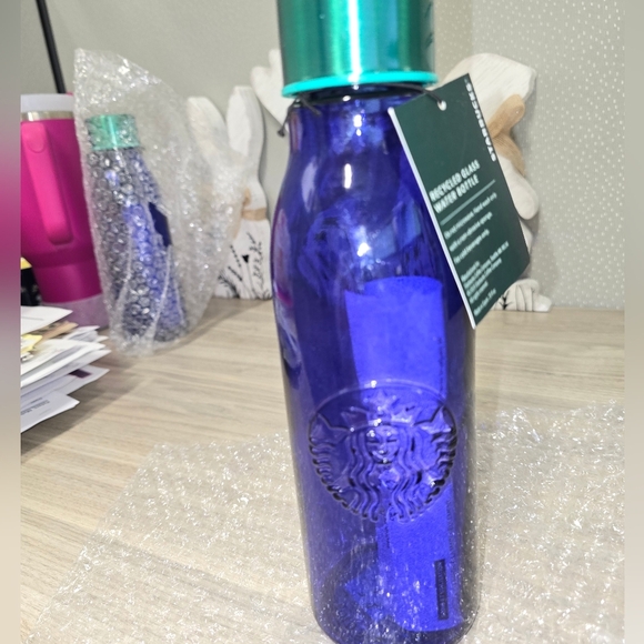 Starbucks NWT blue glass water bottle. - Picture 3 of 16